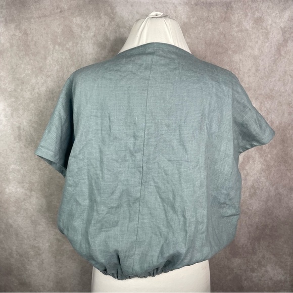 Linen Cloud Boxy V-Neck Cinched Waist Blouse In Blue Women's Size M - Picture 4 of 8